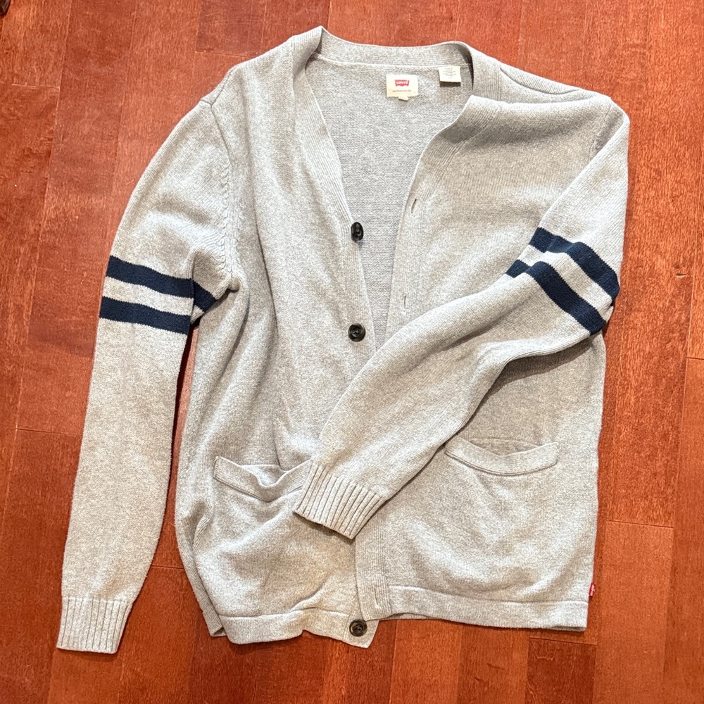 Levi's Light Gray Cardigan with Dark Blue Stripes